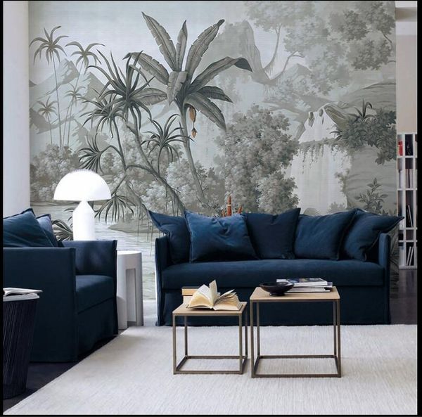 Tropical rainforest plant nostalgic wallpapers with retro light luxury wind for TV background wall mural