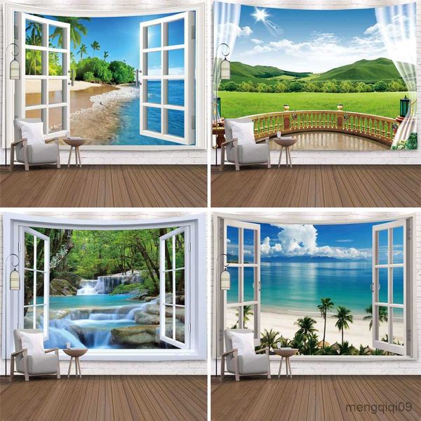 Tropical tree tapestry wall art for home decor featuring a sea sunrise landscape