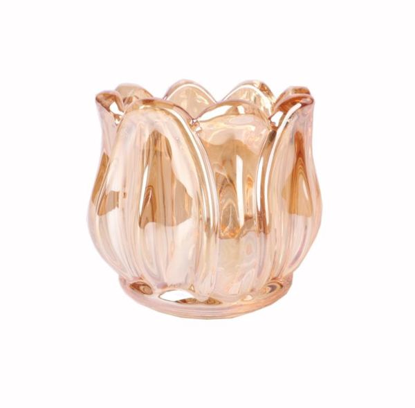 Tulip Flower Glass Candle Holder in crystal glass for wedding decor, 2.5 inches tall with model number SN4534