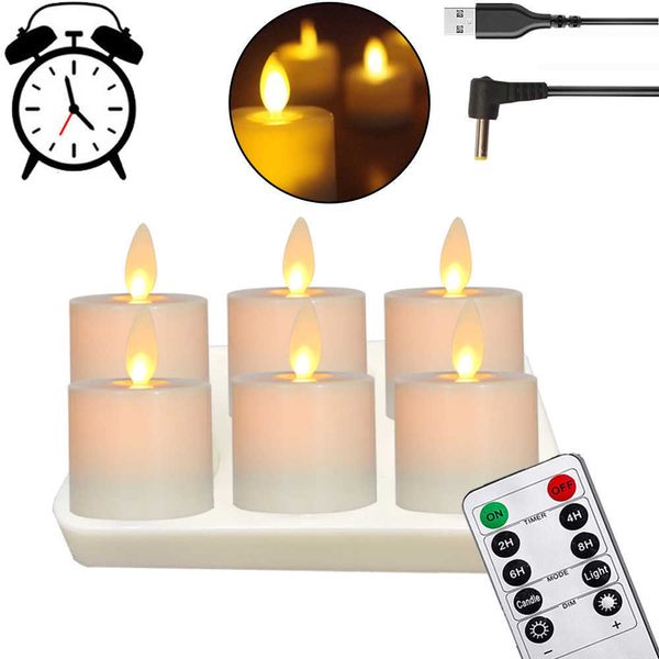 USB-rechargeable LED tea lights with remote, featuring realistic flickering flames and moving wicks