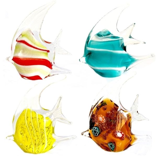 Vibrant hand-blown glass tropical fish figurines, colorful modern sculptures for home decor or Christmas gifts