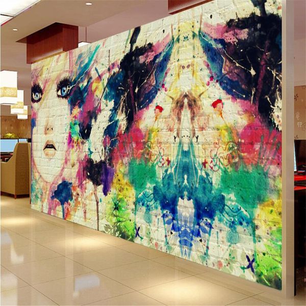 Vibrant hand-painted watercolor cartoon beauty backdrop wall personalized 3D silk mural