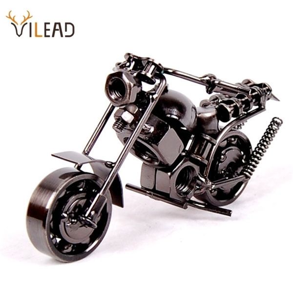 VILEAD 14cm retro metal motorcycle figurine, handmade iron bike model for vintage home decor or kids' toy 210811