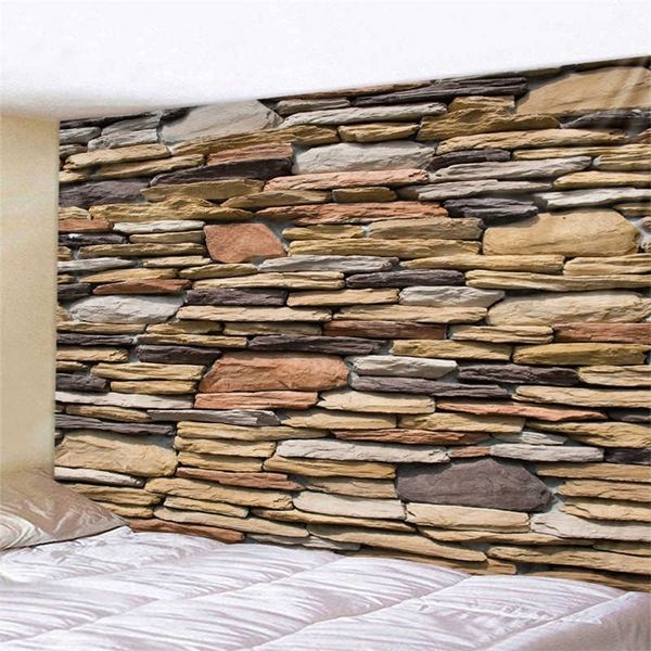 Vintage 3D printed stone brick design tapestry for boho wall decor in large size