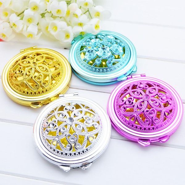 Vintage hand mirrors, compact pocket mirrors for girls with double-sided folding and hollow-out designs in random colors