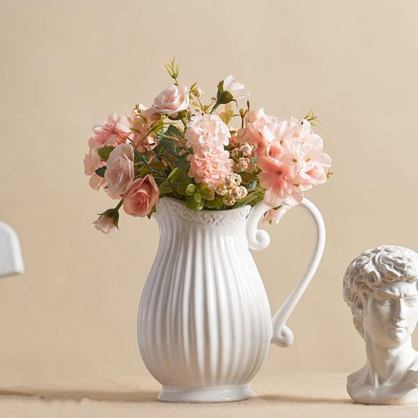 Vintage white ceramic jug vase for country-style home decor and garden watering