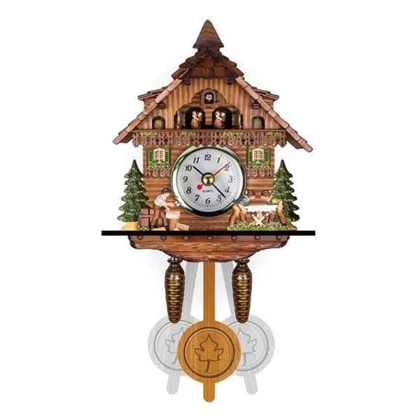 Vintage wooden cuckoo clock with swinging bird, bell alarm, perfect for home, restaurant, or bedroom decor