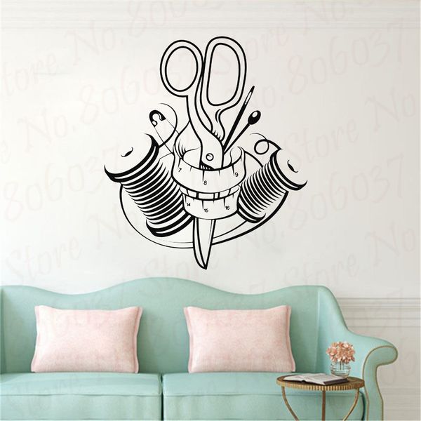 Vinyl wall decals for sewing and cutting studios, tailor shop decor stickers and murals, sewing room wall art WL990 201130