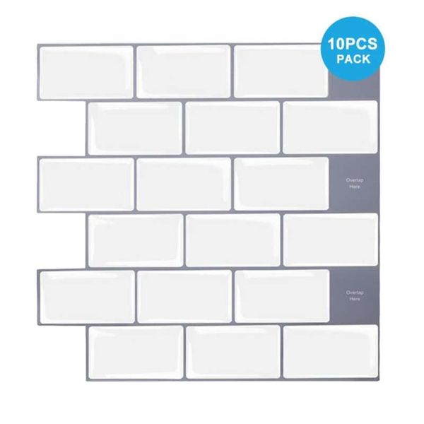 Vividtiles 12x12 inch self-adhesive 3D subway wall tiles for kitchen and bathroom backsplash - 10 sheets