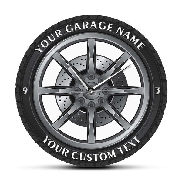 Wall Clock Customized with Your Garage Name - Vintage Auto Repair Shop Decor Featuring Tire Wheel Design for Car Enthusiasts
