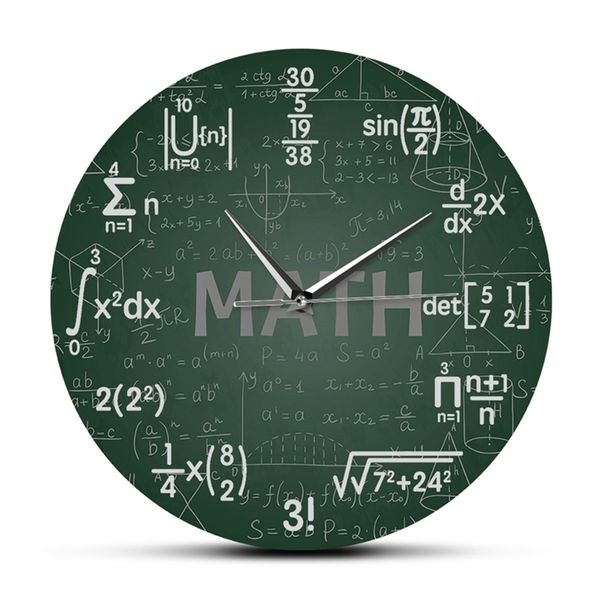 Wall clock featuring green chalkboard design with math formulas, perfect for back-to-school science and math decor or as a geeky gift