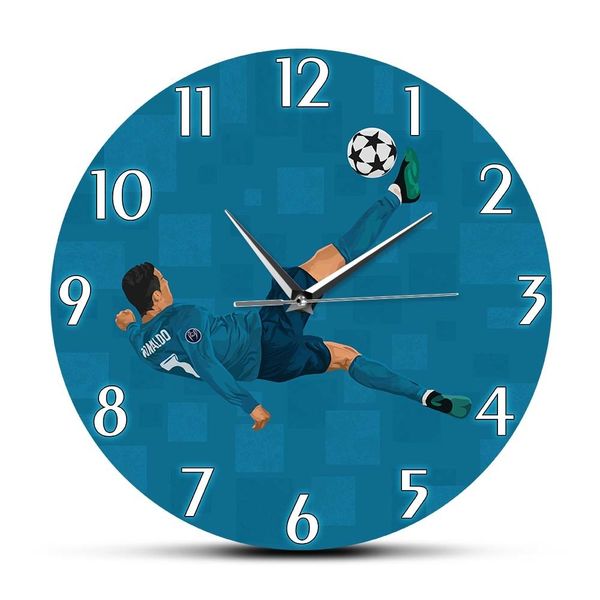 Wall clock featuring Ronaldo's iconic overhead kick artwork, a decorative timepiece for football fans' rooms