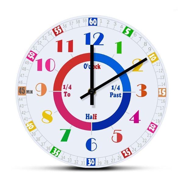 Wall clock with colorful numbers for homeschool time-telling education