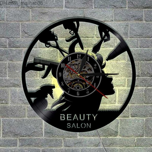 Wall clock with LED color-changing feature for salon decoration
