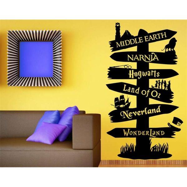 Wall Decal Vinyl Sticker Storybook Signpost Fandom Lord Of The Ring Narnia Peter Pan Typography DY19 210929