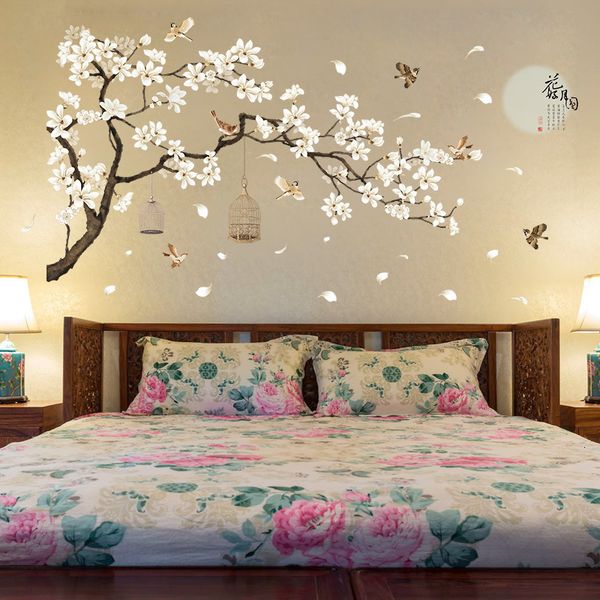 Wall Stickers 187128cm Big Size Tree Birds Flower Home Decor Wallpapers for Livingroom Bedroom DIY Vinyl Rooms Decoration 230829