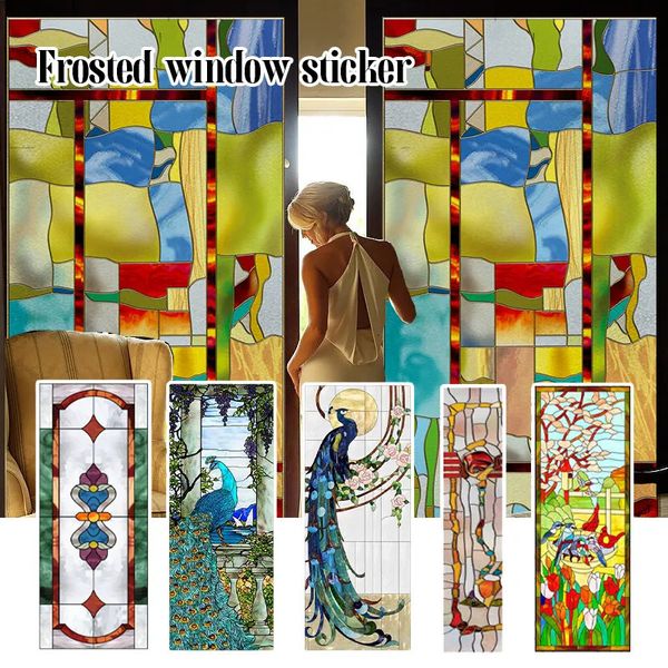 Wall stickers featuring European-style retro art, offering privacy with church-stained glass window designs and frosted adhesive film