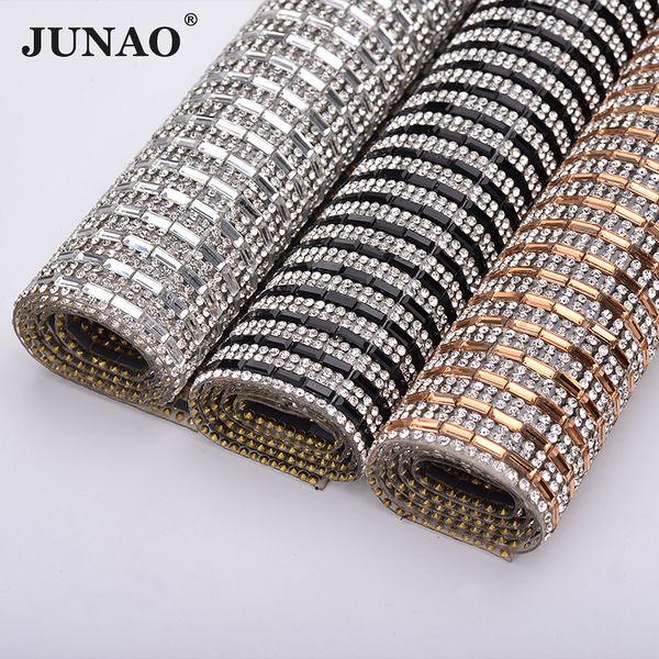 Wall Stickers JUNAO 24 40cm Clear Black Glass Mesh Trim with Crystal Fabric Sheet and Strass Ribbon for Clothes Applique Jewelry Crafts