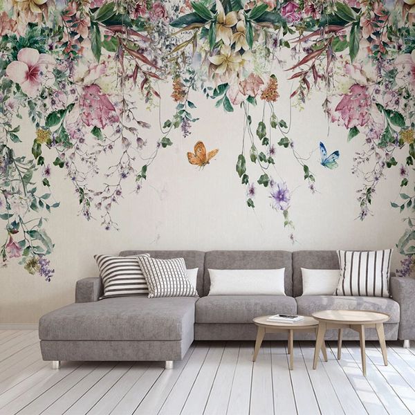 Wallpapers Custom 3D Wallpaper Modern Watercolor Vine Flower P o Wall Murals Living Room Bedroom Romantic Home Decor Papel De Parede 3 D 220