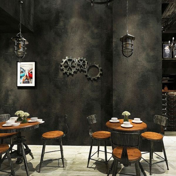 Wallpapers featuring black vintage vinyl with a concrete effect, retro plain texture PVC paper for bedroom and living room decor
