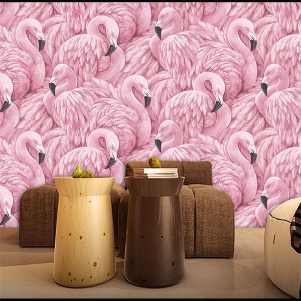 Wallpapers featuring customized 3D European and Southeast Asian flamingo designs for TV sofa backgrounds in living rooms and bedrooms