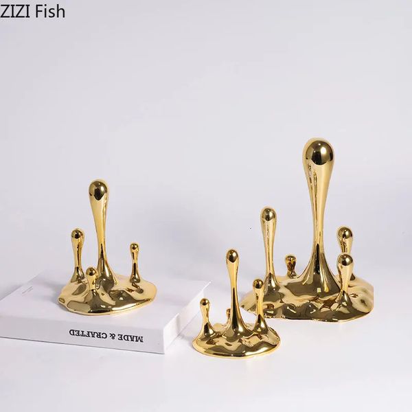 Water droplet statue abstract art piece for desk decor, fluid resin sculpture enhancing room aesthetics