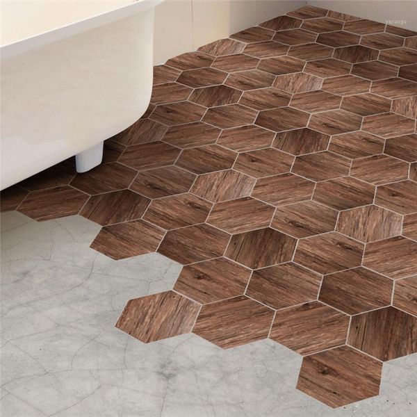 Waterproof adhesive floor stickers for bathrooms, self-stick hexagon tiles to decorate kitchens and living rooms with slip-resistant decals
