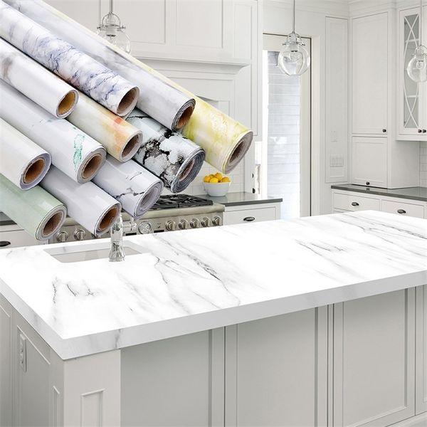 Waterproof heat-resistant marble-pattern self-adhesive vinyl film for kitchen cabinet decoration