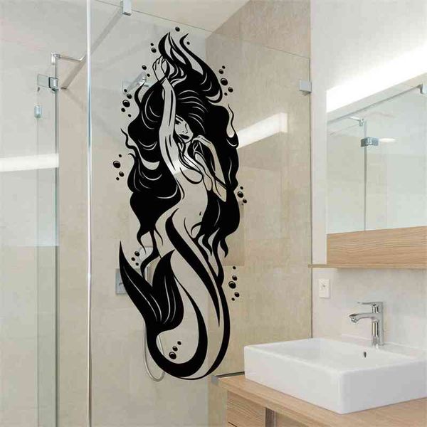 Waterproof vinyl wall decal of a sexy naked mermaid for bathroom decor