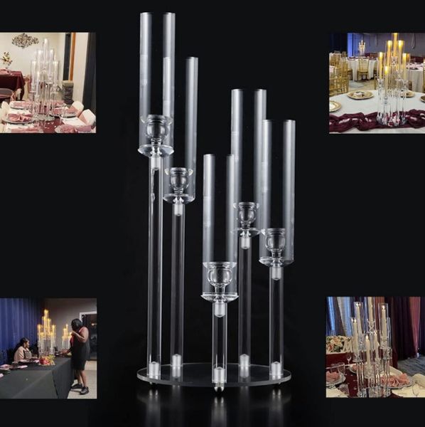 Wedding centerpiece candelabra with clear acrylic candle holders for events