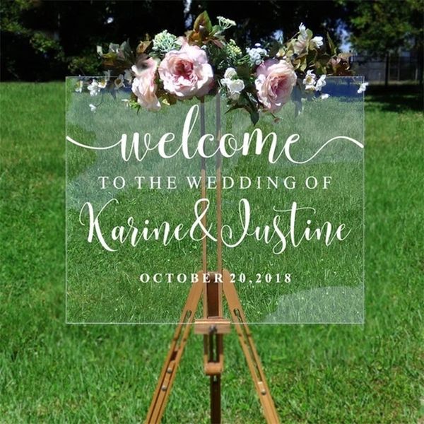 Wedding welcome mirror vinyl sticker with personalized names and date for wall decor, party sign, and mural