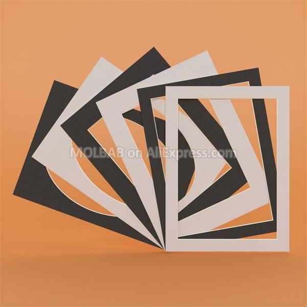 White/Black 16-inch photo mats in rectangle, A4, oval, square, and circle shapes for picture framing and decor, sold in sets of 12