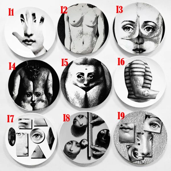 Wholesale 7-inch round ceramic wall plates featuring printed portraits, ideal for durable coffee shop decor with a retro style