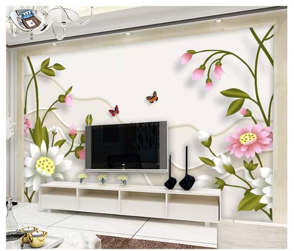Wholesale custom 3D wall murals featuring modern minimalist floral branch designs for elegant home decor