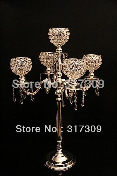 Wholesale set of 4 crystal globe candle holders with 5 lights, free Fedex/EMS shipping, 76cm height, ideal for weddings