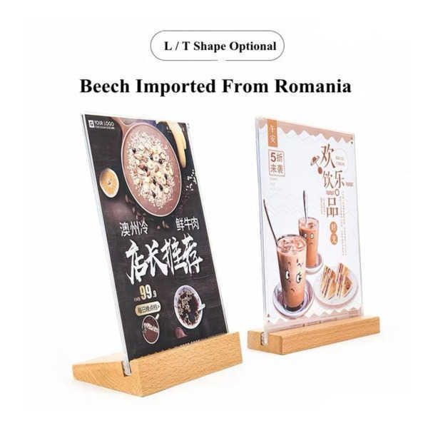 Wooden acrylic menu stand for price tickets, posters, and photo frames during Christmas promotions