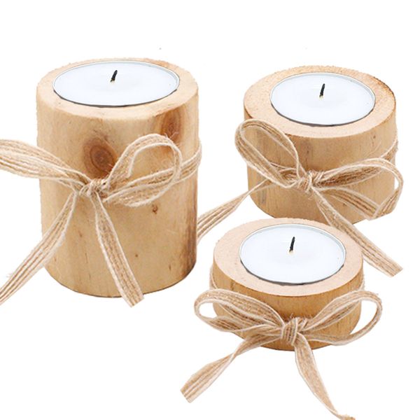 Wooden candle holder set of 3 sizes for creative table decor, candles not included