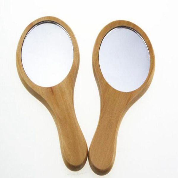 Wooden hand mirror with vintage design, compact and portable for makeup, ideal as a wedding or party favor gift, includes free shipping