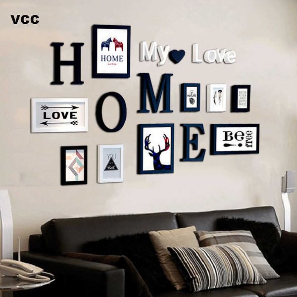 Wooden picture frames for wall decor with letter designs, classic home art frames