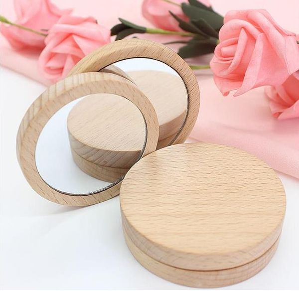 Wooden small round portable pocket mirror, ideal for weddings and parties, can be customized with a logo