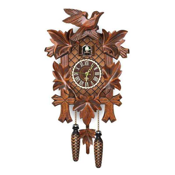 Wooden wall clock with antique cuckoo pendulum, handcrafted swing alarm for home or bedroom decor H1230