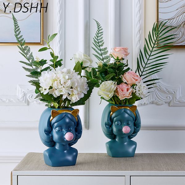Y.DSHH stylish Nordic resin vase for home flower decoration, vintage tabletop design with cute girl motif