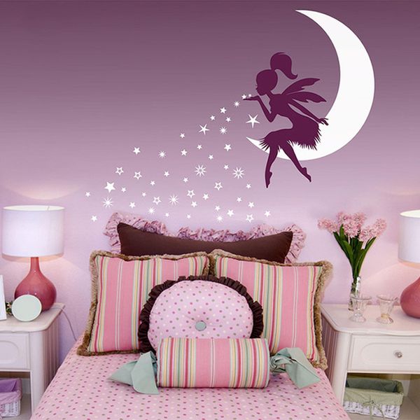 YOYOYU Fairy Moon Wall Stickers for Girls Rooms Pixie Dust Stars Vinyl Decals Kids Gift Nursery Removable Modern Mural DIY ZW290 201106
