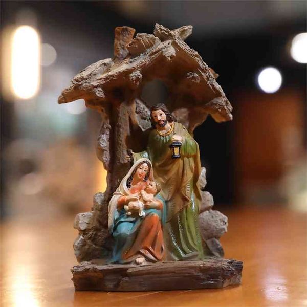 Zayton Figurine Nativity Set - Holy Family Statue with Baby Jesus, Mary and Joseph, Miniature Christmas Decoration for Home, Ideal Holiday Gift 210811