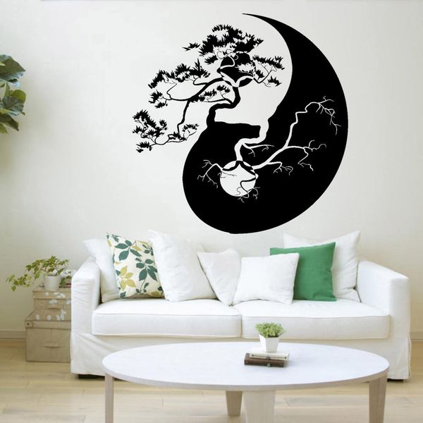 Zen-inspired yin yang tree wall decal for stylish Asian-themed home decor, self-adhesive vinyl sticker perfect for living rooms or bedrooms